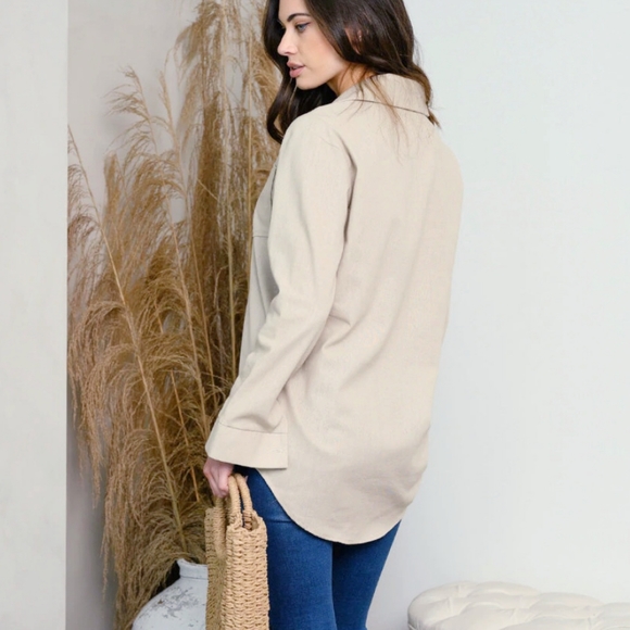 If She Loves Chiv Beige Relaxed Fit Boyfriend Shirt - Picture 3 of 8